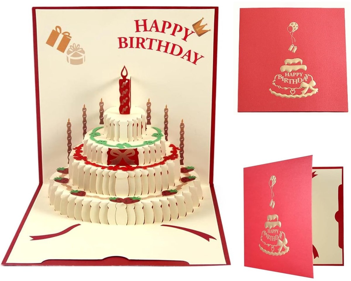 Dailygoods- Verjaardagskaart 3D - Driedimensionaal Design - Retro Gele Envelop - Inclusief Lege Kaart - Uniek Cadeau - 15 x 15 cm - Wenskaart