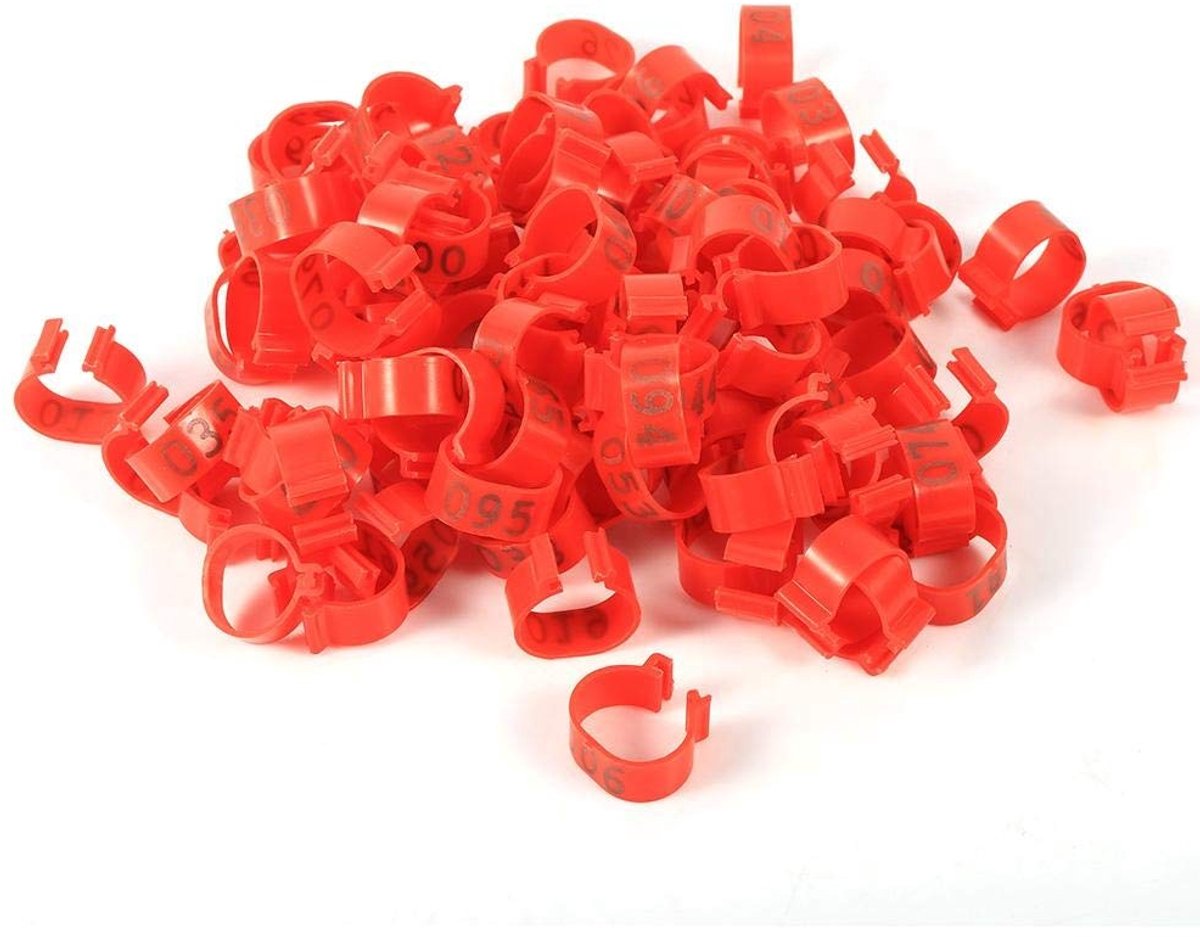 Dailygoods- Kippenpootringen 100 Stuks - Genummerde Ringen - Identificatiebanden - Duurzaam Materiaal - Eenvoudig Clipontwerp - Herbruikbaar - Pootbanden
