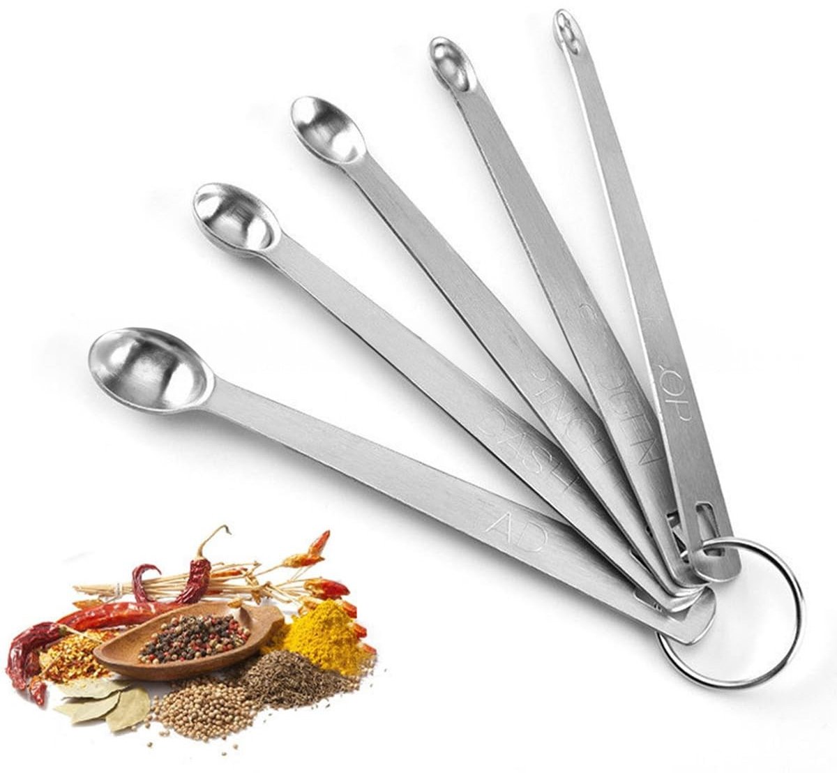Dailygoods- Maatlepels Set van 5 - Mini Maatlepels - Roestvrij Staal - Nauwkeurige Maatwaarden - Perfect voor Kruidenspecerij - Duurzaam en Makkelijk te Gebruiken - Meetlepels