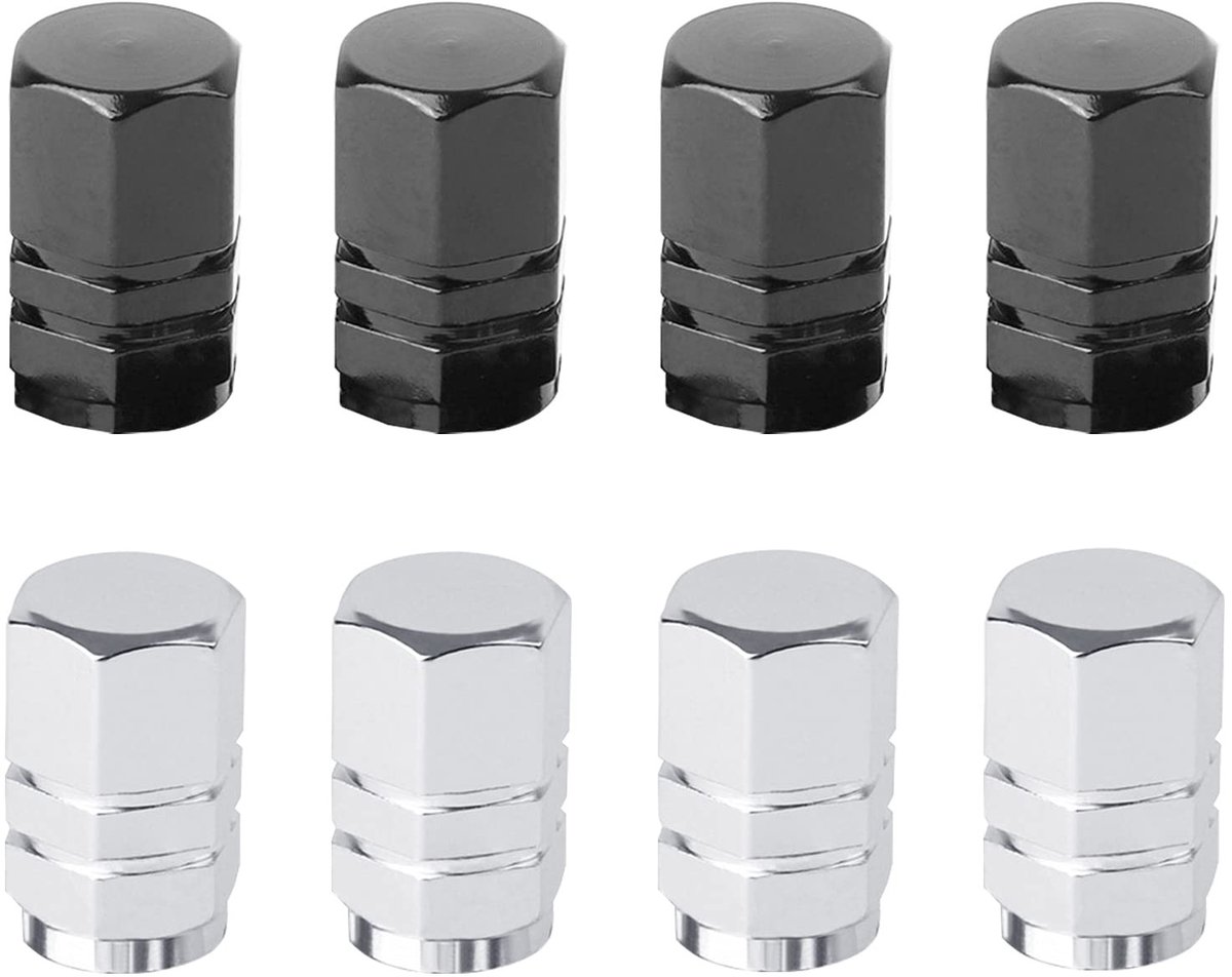 Dailygoods- Ventieldopjes 8 Stuks - Aluminium - Universele Ventieldoppen - Stofdichte Doppen - Geschikt voor Auto's/Fietsen/Motoren - Rubber Pakking - Bandendoppen