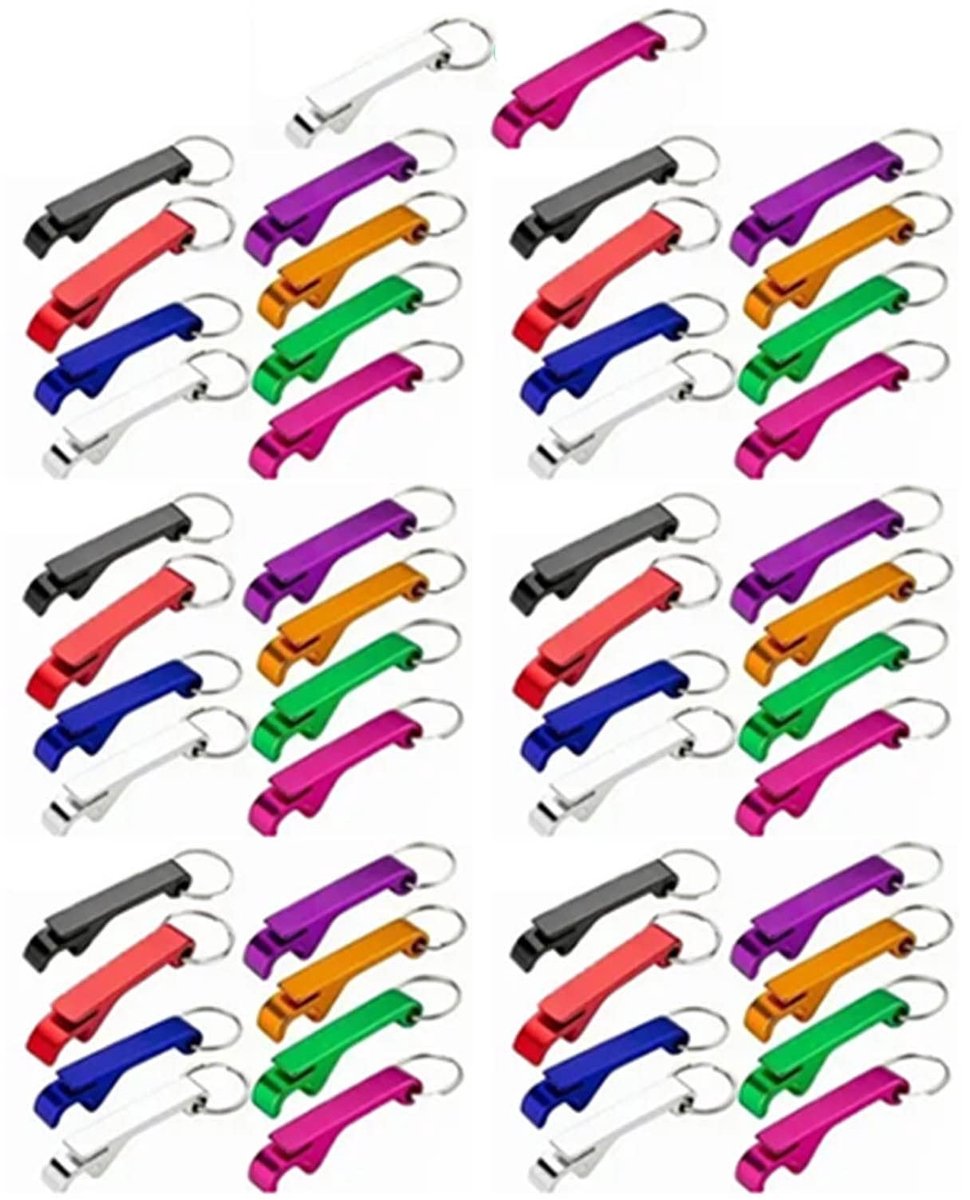 Dailygoods- Flesopener Compact - 50 Stuks Sleutelhanger - Aluminium Mini - Kleurvast - Duurzaam - Eenvoudig in gebruik