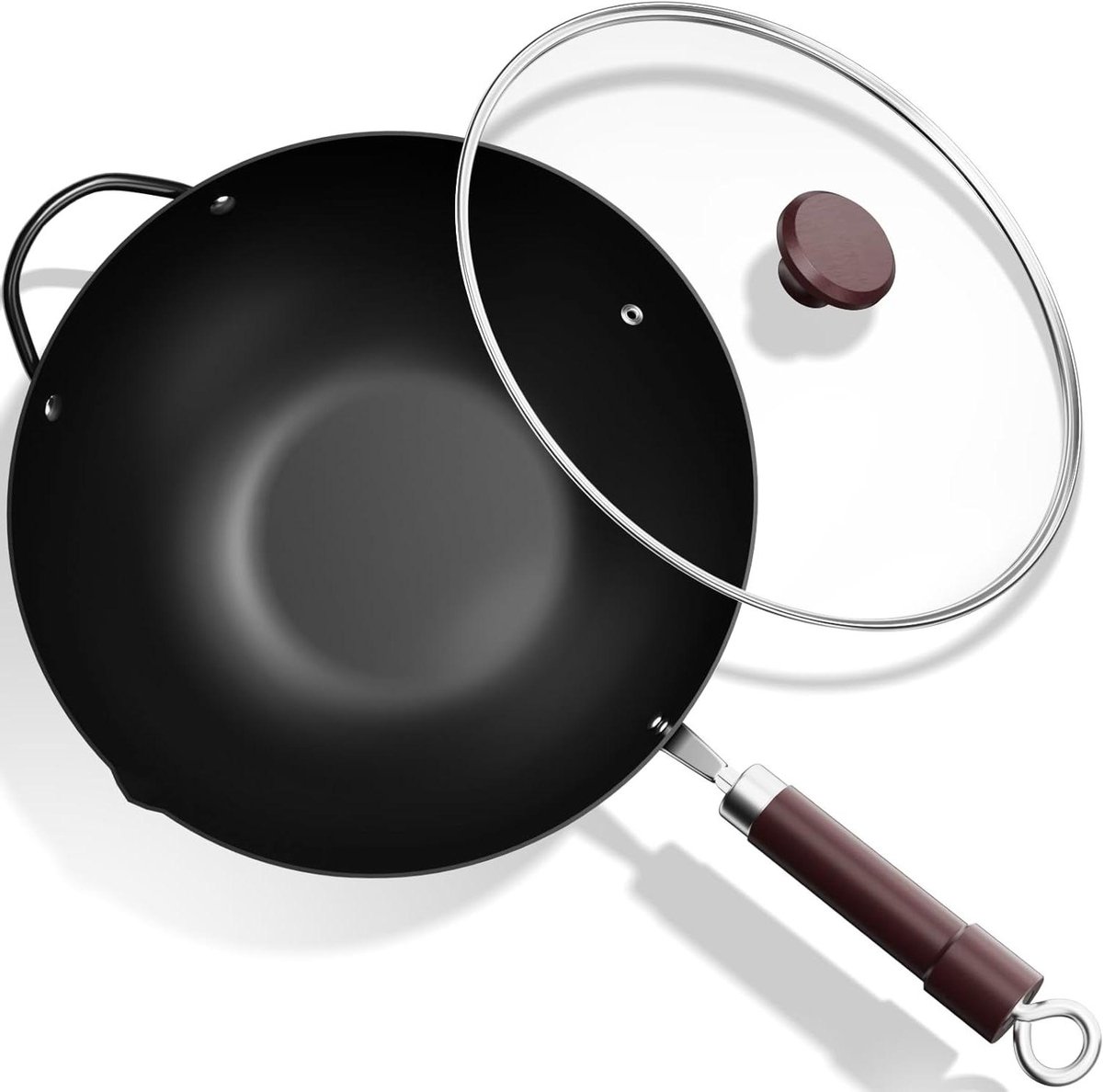 Wok van staal - Roerbakpan deksel - Aziatisch koken - Platte bodem - 126 Liter - Zwart