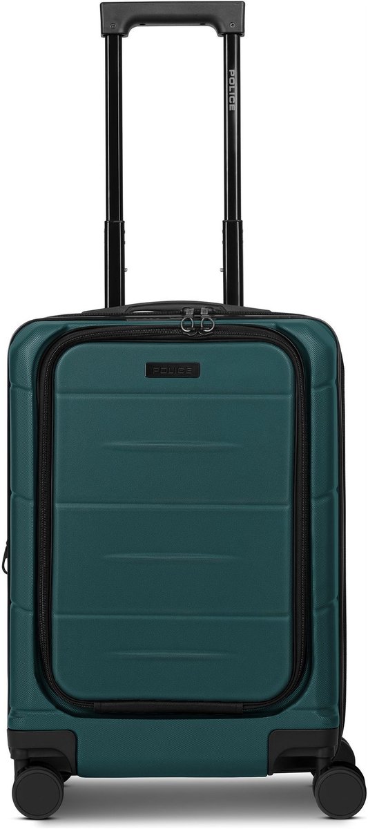 Police London 4 wielen Cabinewagen 55 cm Laptopvak met uitbreidingsplooi - Harde bagage - Combinatieslot - petrol