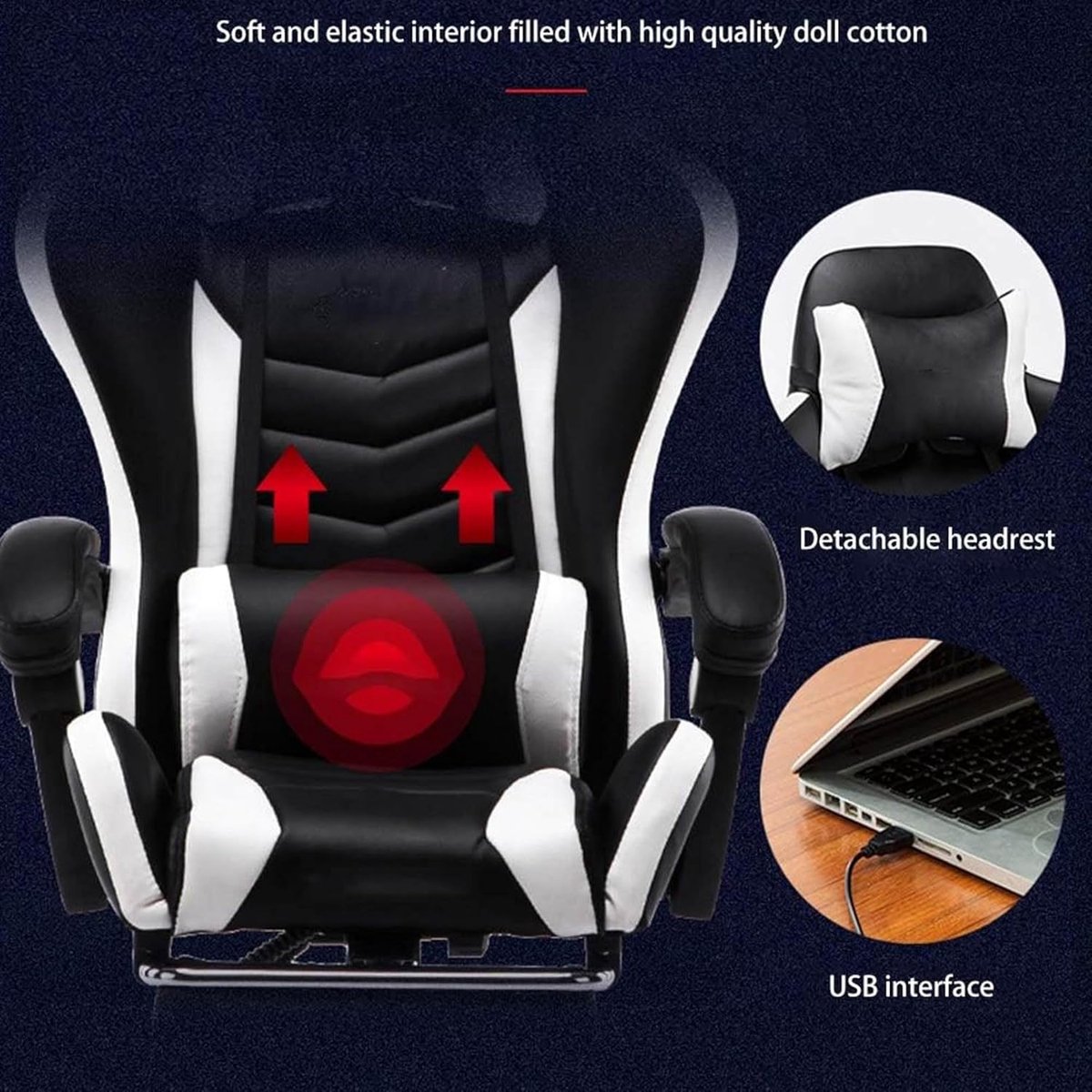 Ergonomische Gaming Bureaustoel met Voetsteun – Hoge Rugleuning 75x60 cm, Zitkussen 46x42,5 cm, Verstelbare Hoogte 43,5–53,8 cm, Max. 136 kg Draagvermogen, PU Leder Executive Computer Stoel voor Home Office – Mobili Bella