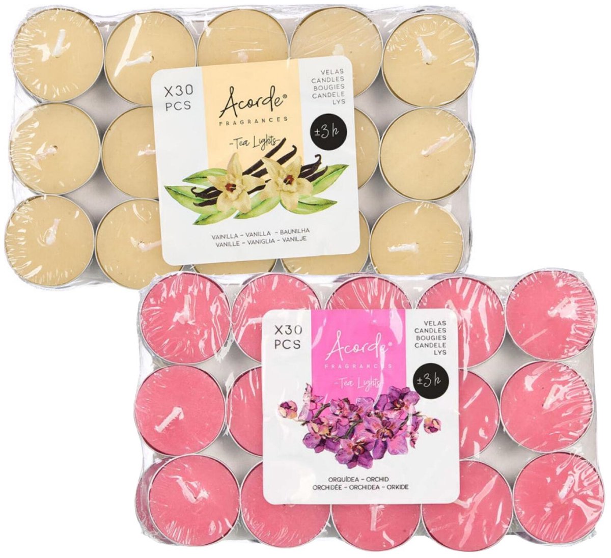 Atmosphera Acorde theelichtjes - 60x - 30x vanille - 30x orchidee - aroma/geurkaarsen Fuchsia