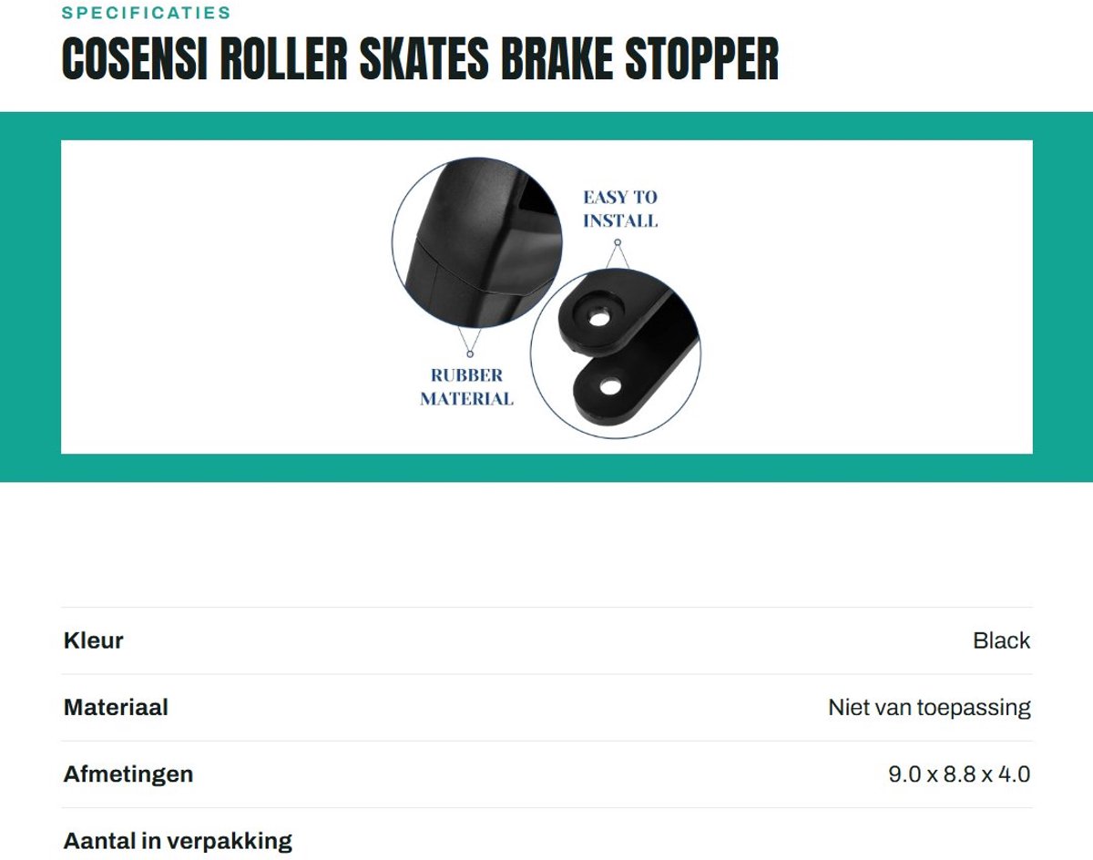 Dailygoods- Remblok Professionele Rem voor Inline Skates - Remblokjes - Rubber Stopper - Inclusief Montage Schroeven - Zwart - Afmetingen 9x8,8x4 cm - Skate Rem