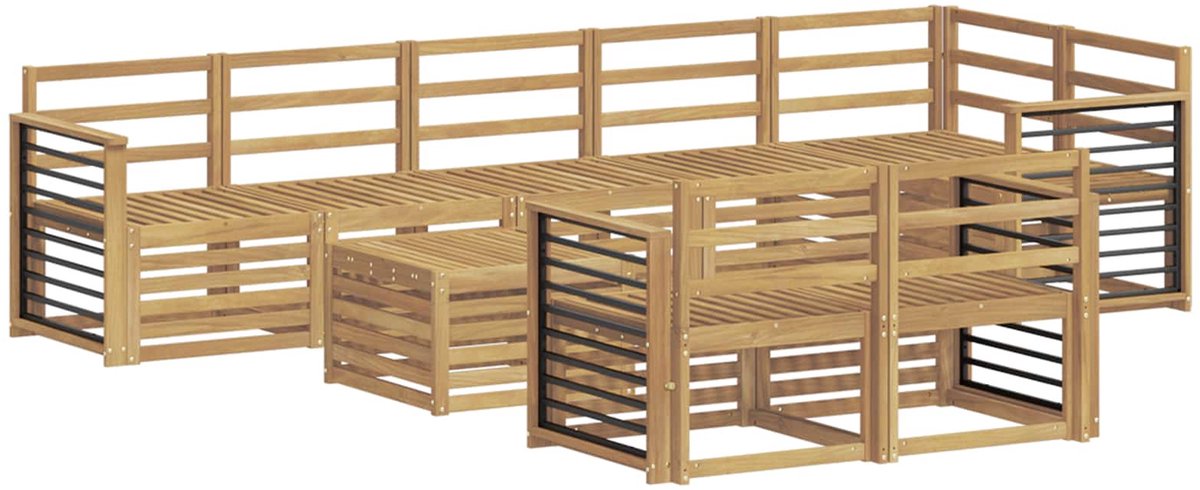 vidaXL Buiten - bank - set - 9 - st - 8-zits - Wit - Massief - Acacia - Hout