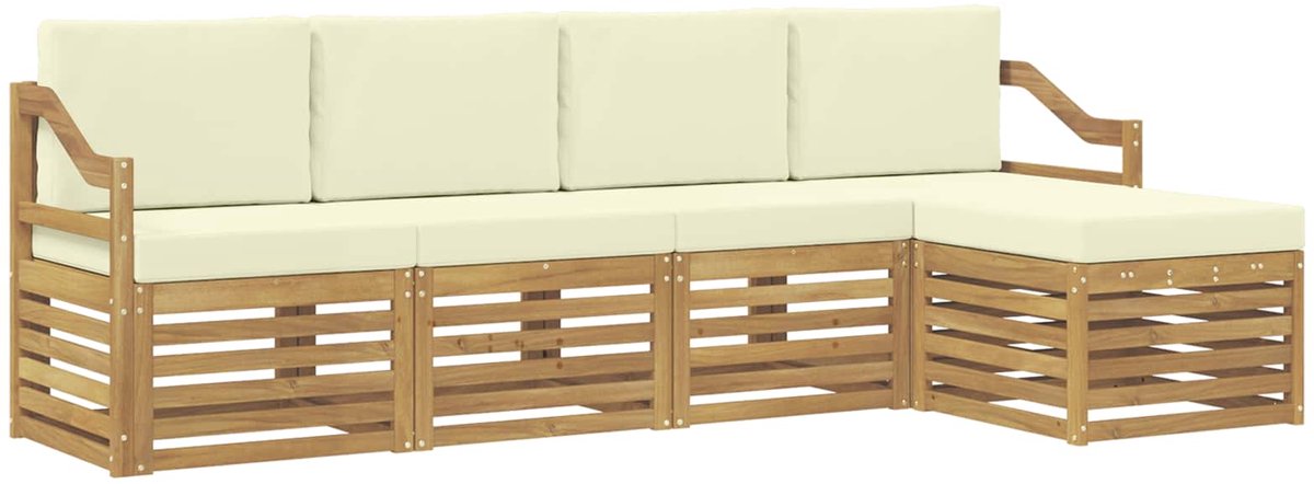 vidaXL Buiten - bank - set - 5 - st - 5-zits - Wit - en - crèmekleurig - Polyester Wit en crèmekleurig