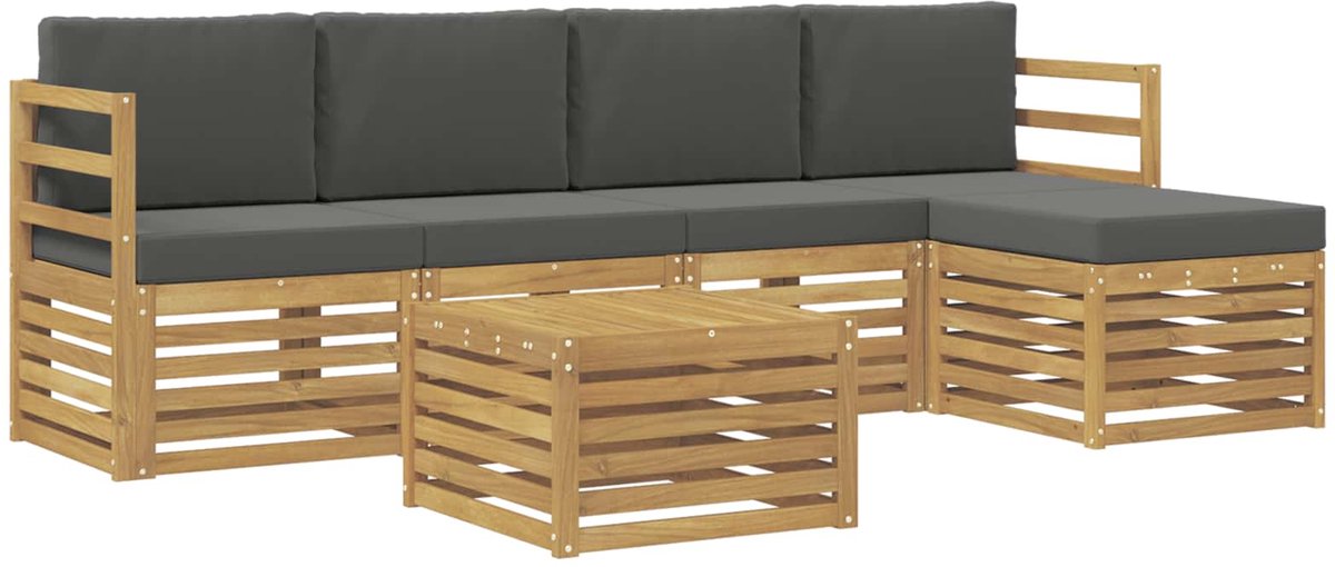 vidaXL Buiten - bank - set - 6 - st - 5-zits - Wit - en - antracietkleurig - Polyester Wit en antracietkleurig