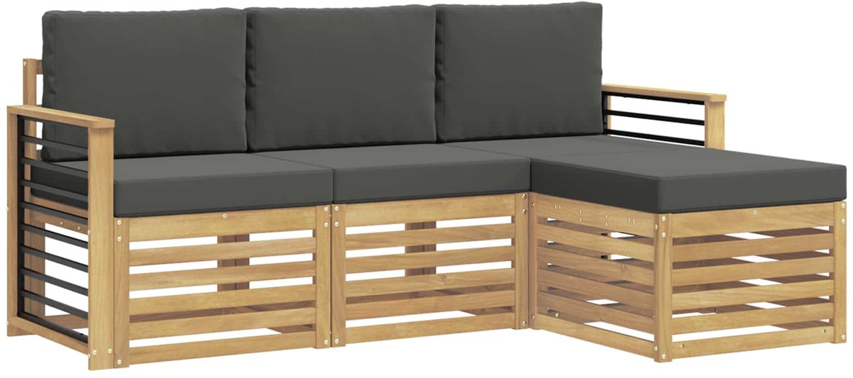 vidaXL Buiten - bank - set - 4 - st - 4-zits - Wit - en - antracietkleurig - Polyester Wit en antracietkleurig