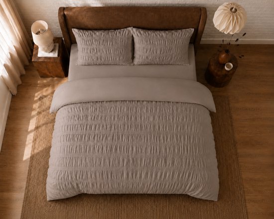 Seersucker Dekbedovertrek Taupe - 200 x 200/220 cm + 2 kussenslopen — afbeelding 3