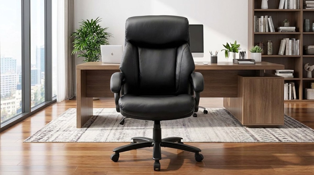 Bureaustoel XXL Ergonomisch – House&Garden Directiestoel Luxe Leer – Extra Brede Zitting 59 cm – Belastbaar tot 181 kg – Hoge Rugleuning – Verstelbare Armleuningen – Kantelbaar 90°–120° – Ergonomische Kantoor & Thuiswerk Stoel – Zwart thumbnail 6