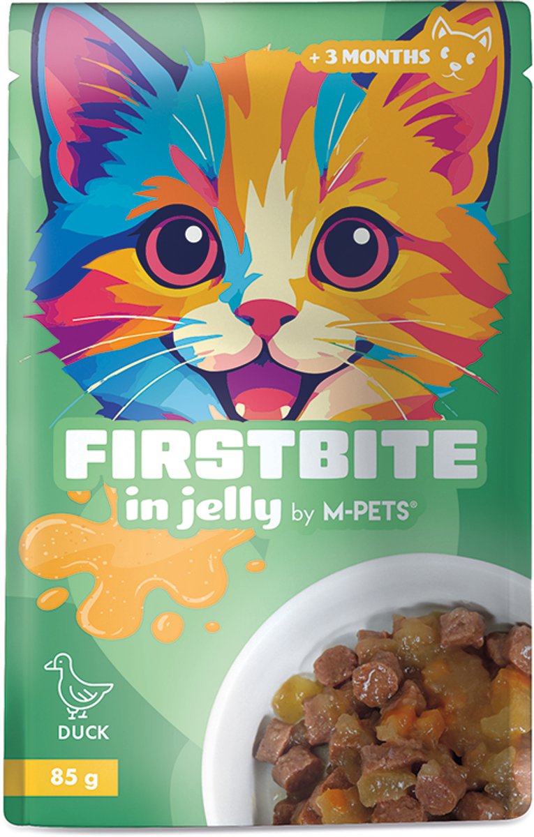 M-pets M-PETS firstbite in gelei eend 85g pouch - 12st per display - per 12