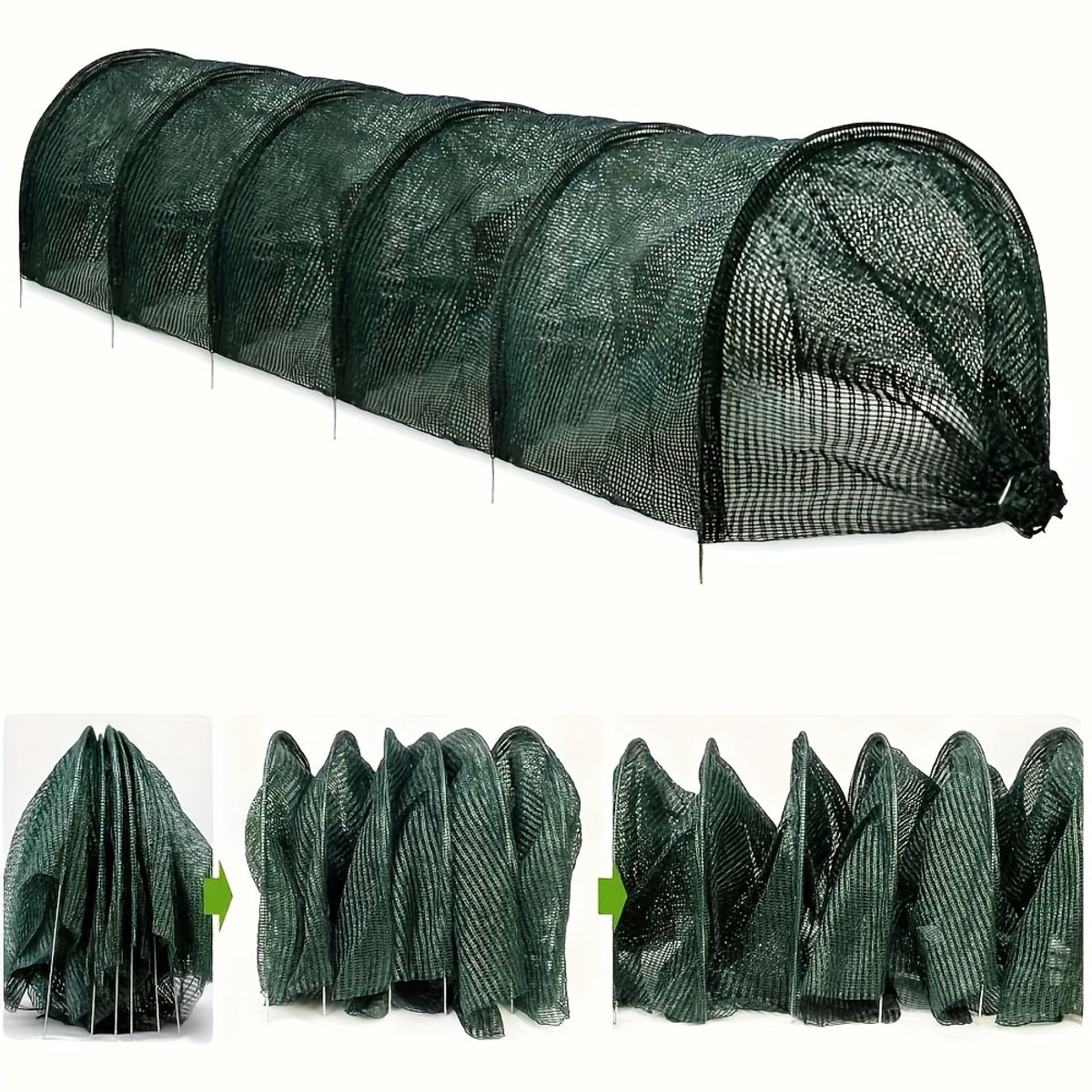 Plantentunnel - Tuintunnel van Fijnmazig Polyethyleen-Net - Net-Tunnel met Stabiele Metalen Bogen - Plantenbescherming - Folietunnel - 3 m X 45 cm