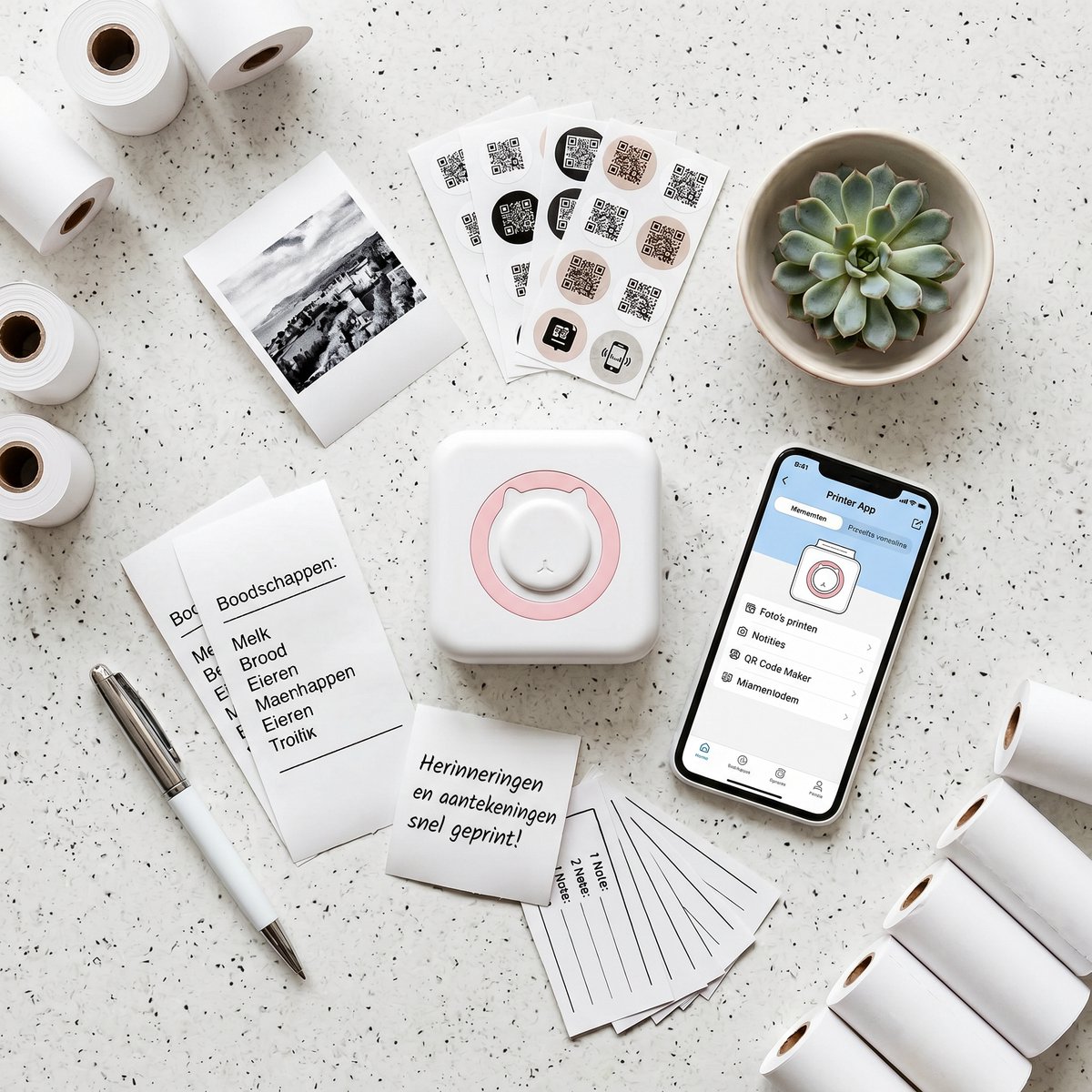 Mini Thermische Printer 58mm – Bluetooth Mini Printer – Zonder Inkt – Foto & Sticker Printer – Draagbaar – iOS Android