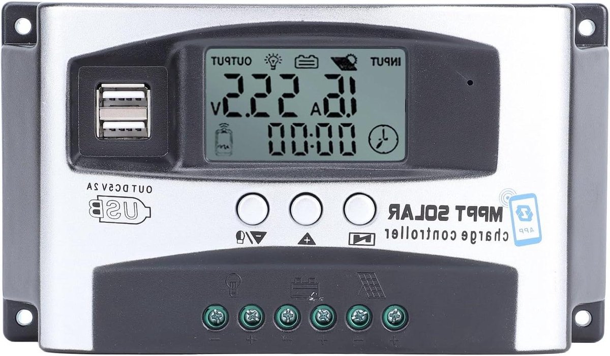Zonnelaadregelaar - MPPT Controller - Energiebeheer - App Bediening - 100A - Zwart