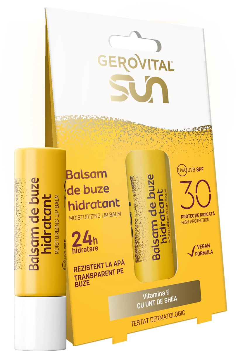 Gerovital SUN Hydraterende lippenbalsem met zonnebescherming SPF 30 - waterbestendig - vanille smek - vegan - 5.7 ml Gerovital SUN