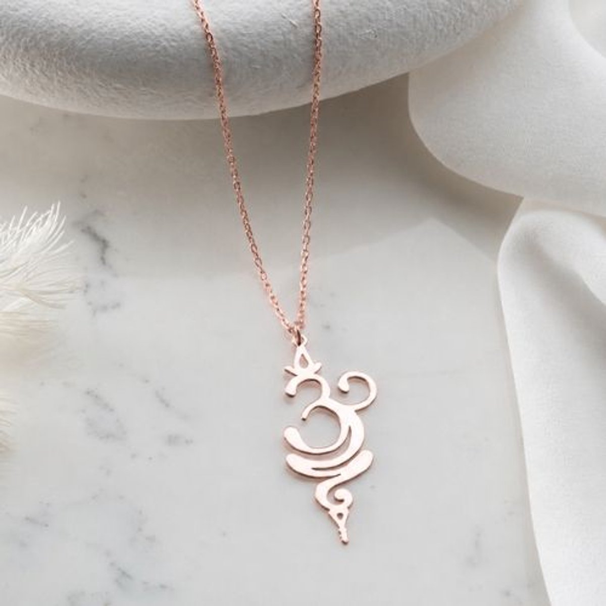Breathe Ketting Spirituele Yoga Breathe Ketting | 925 Sterling Zilver | Roségoudkleur_45 cm Ketting | Minnaar ketting Vreedzaam symbool