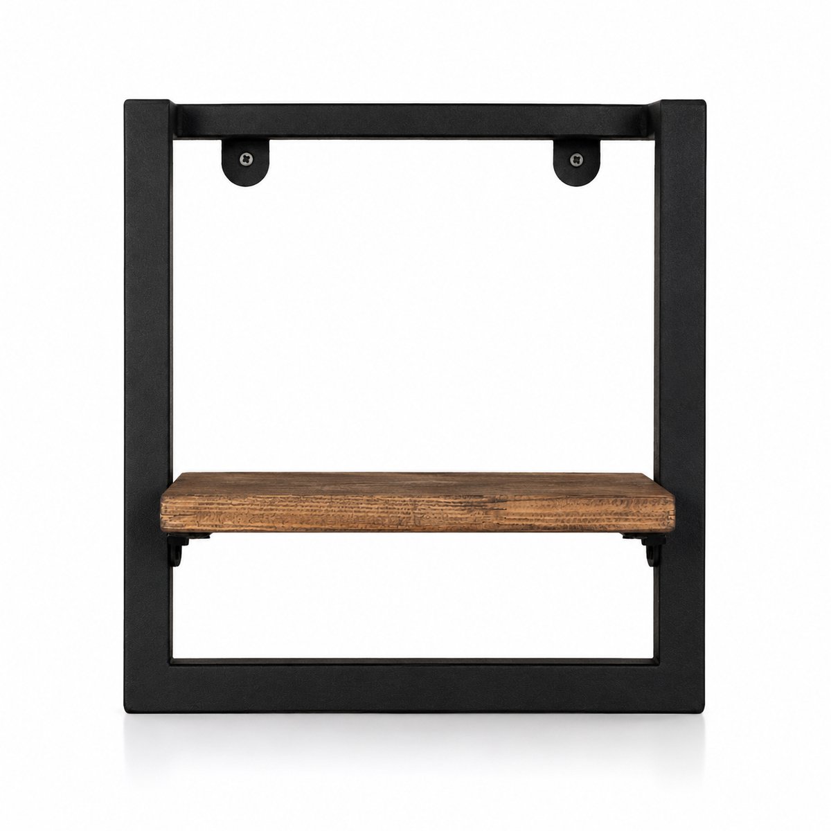 Industrial Living Wandrek Industrieel Zwart – Wandplank Metaal & Hout – Wanddecoratie – 30 x 30 x 15 cm