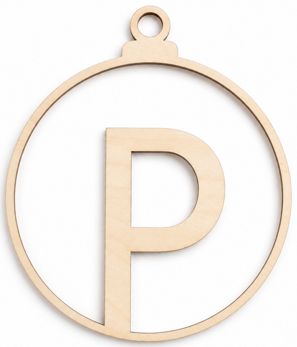 Houten kerstversiering - Wooden Christmas decoration | Letter “P” | 9cm | Licht hout - Natural wood | Kerstbal - Christmas tree bauble - Houten Hangers - Kerstboom - Alfabet - Alphabet - Kerstdecoratie - Naam