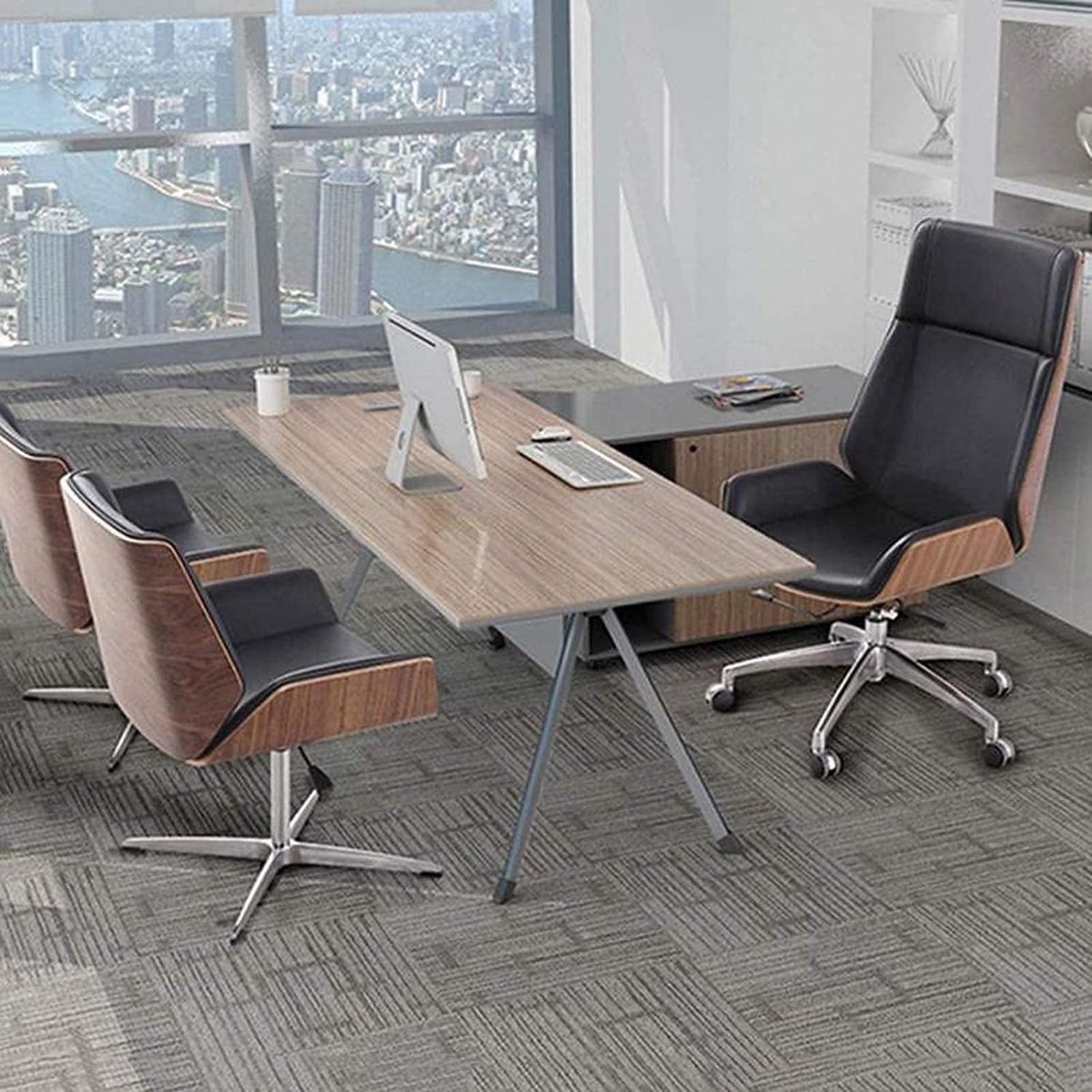 Gaming Stoel 73 x 46 cm Ergonomische Bureaustoel van Echt Leer – Luxe Directiestoel met Hoge Rugleuning, Hoofdsteun, Massief Houten Basis, Draaistoel voor Home Office en Gaming – Mobili Bella