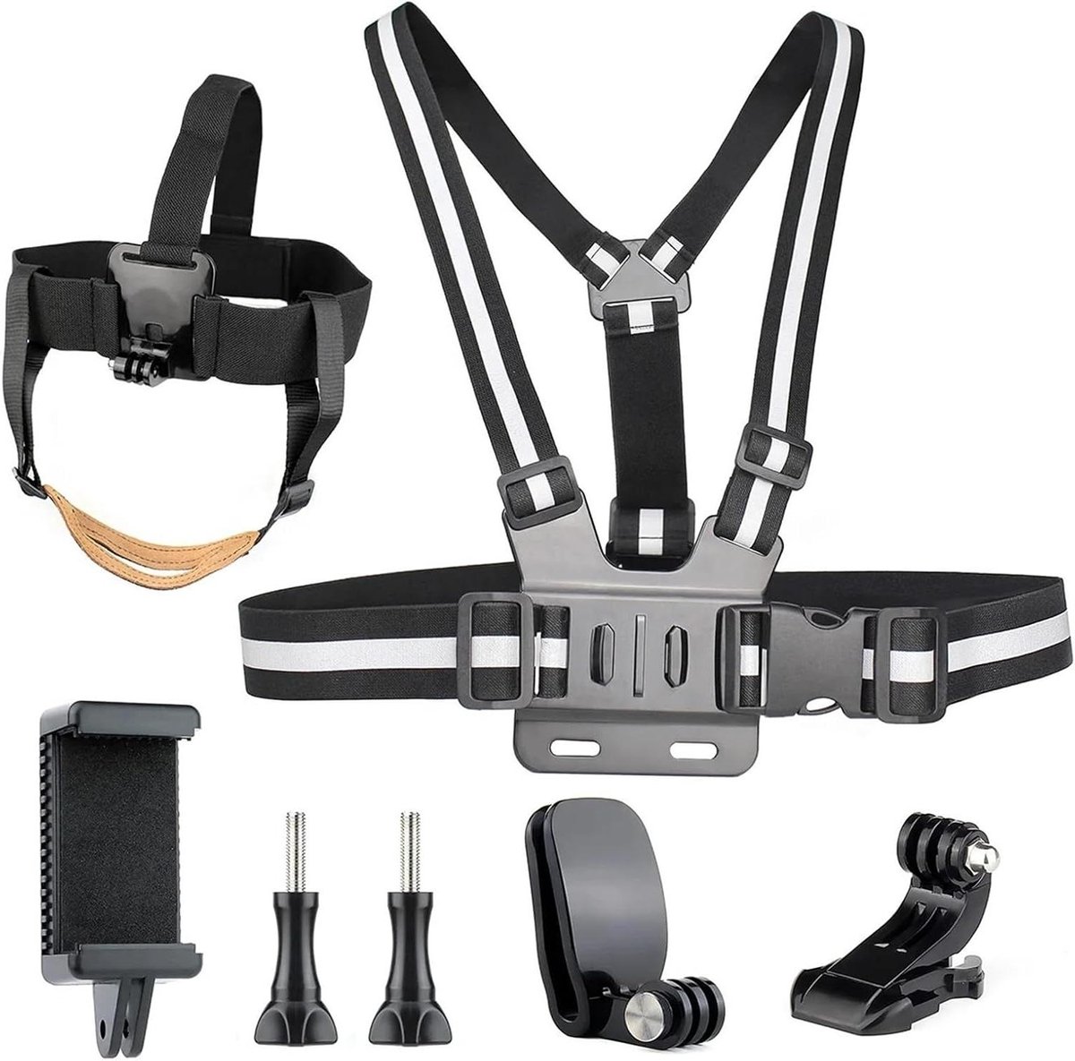 Montagekit Set - Borstband Clip - Actie Camera Filmen - 4-in-1 Set - 4 stuks - Zwart