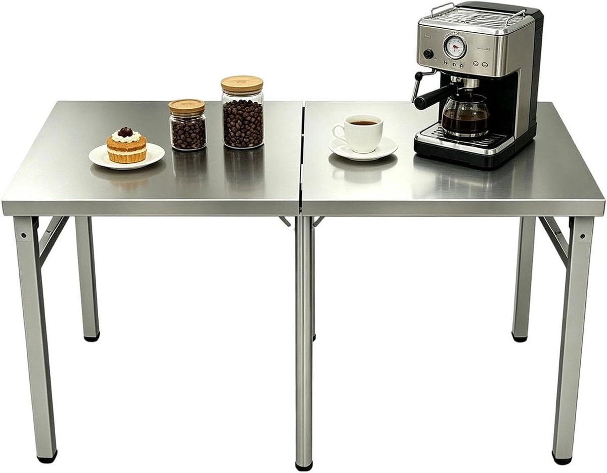 Opklapbare Werktafel - RVS Tafel - Voedselbereiding - Ruim Werkvlak - 150x60x75cm - Zilverkleurig