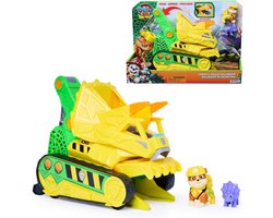 PAW Patrol - De Dino Film - Chomp & Rescue Bulldozer met Rubble-figuur en dinosaurusfiguur, voertuig met happende actie en reddingsklauw