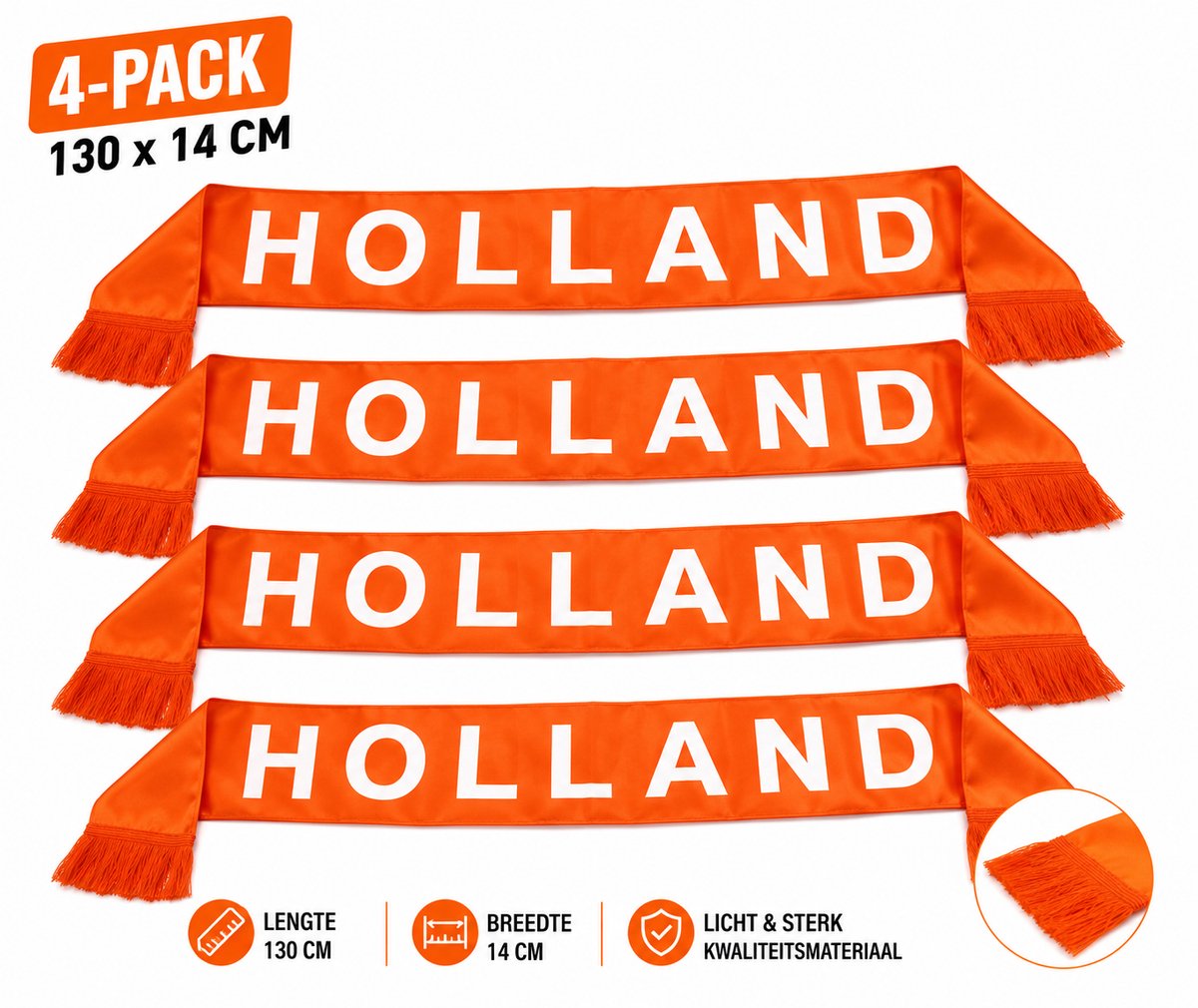 4x Holland Supporterssjaal Oranje – Fansjaal Nederland 130 x 14 cm
