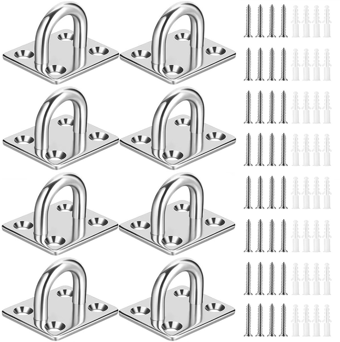 Dailygoods- Pad Eye Plate - Heavy Duty - U-vormige Ring Haak - 8 Stuks - 304 Roestvrij Staal - Inclusief Bevestigingsschroeven