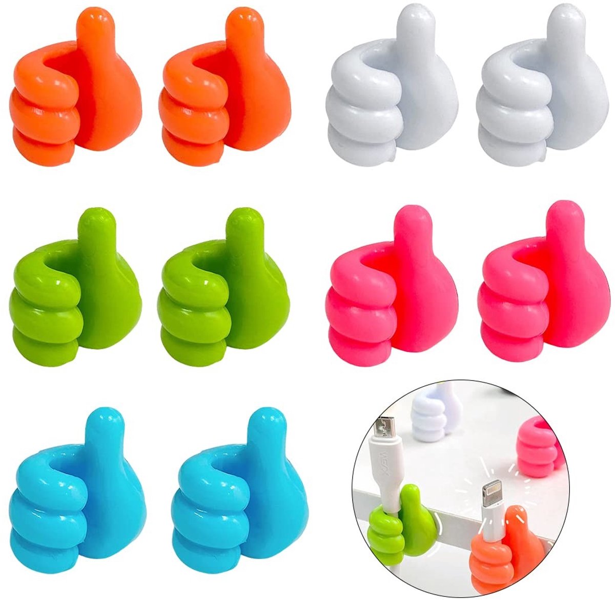 Dailygoods- Wandhaken 10 Stuks - Siliconen - Zelfklevend - Multifunctioneel - Voor Keuken/Badkamer - Creatieve Duimkabelklemmen - Haakjes
