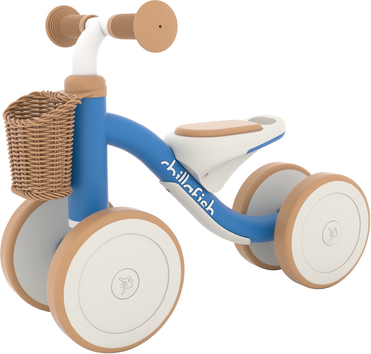Chillafish Loopfiets 1 jaar voor jongens en meisjes met mandje - Loopwagen voor peuters tot 3 jaar - Blauw - Lichtgewicht auto met handvat om te dragen - Stille anti slip banden voor binnen en buiten - Stabiel met 4 wielen - Model Cruzi