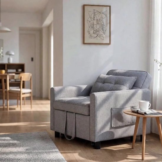 Bealife AR21 Slaapbank 1 Persoons - 3-In-1 Bank met Slaapfunctie - Verstelbare Bedbank -Grijs