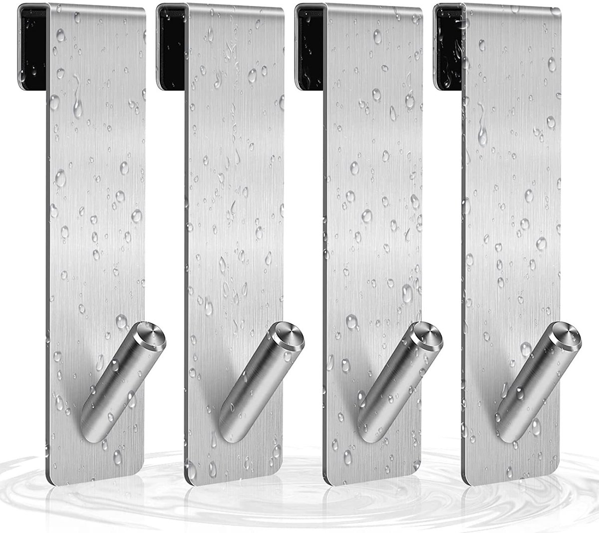 Dailygoods- Douchedeurhaken 4 Stuks - Roestvrij Staal - Ophanghaken voor Handdoeken - Zonder Boren - Rubberen Bescherming - Geschikt voor Deuren tot 12 mm Dikte - Badhaak