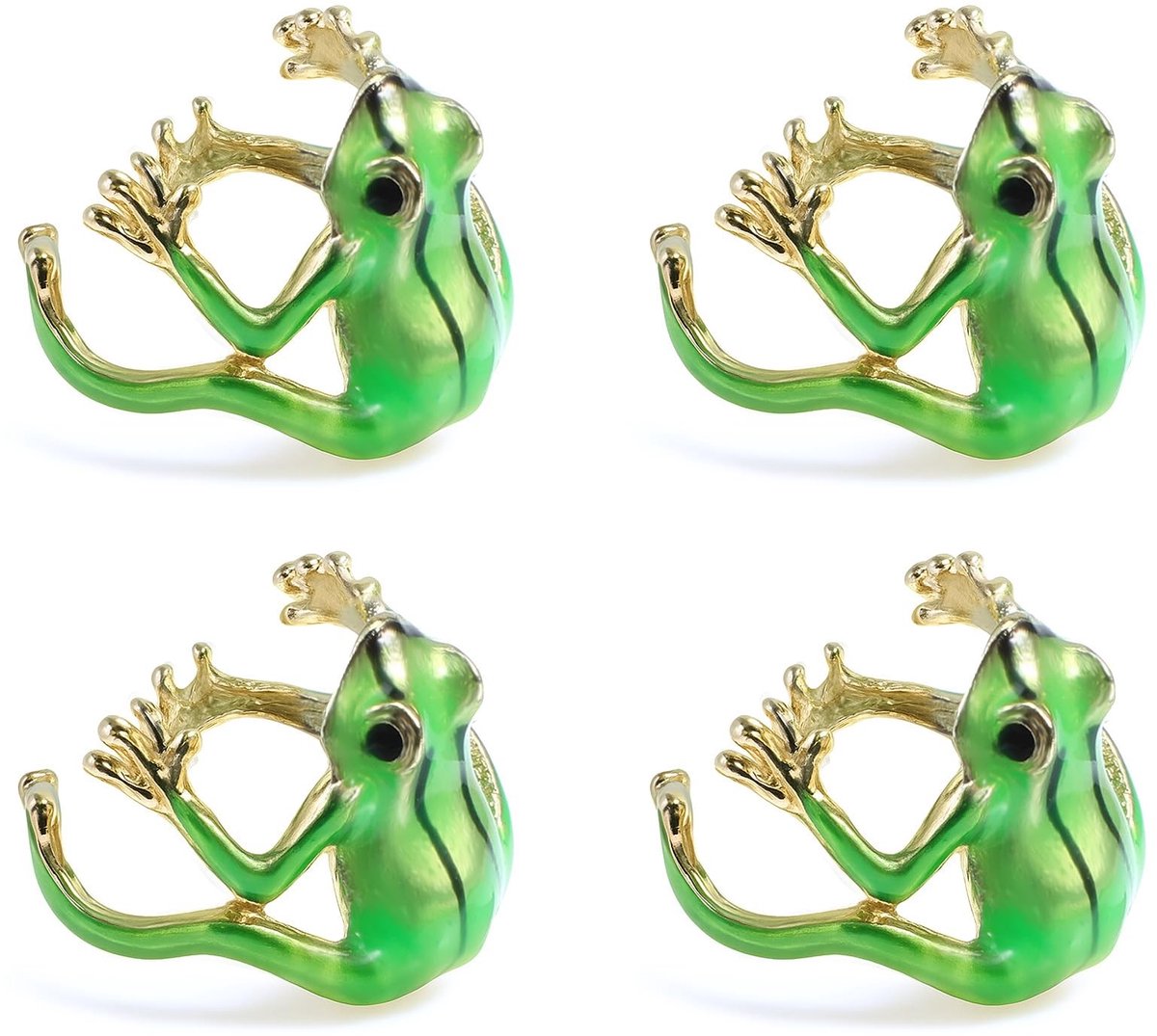 Dailygoods- Kikkerring 4-delige set - Verstelbare Ringen - Groene Dierenringen - Bladkikker Design - Zinklegering - Uniek en Levensecht - Dierenring