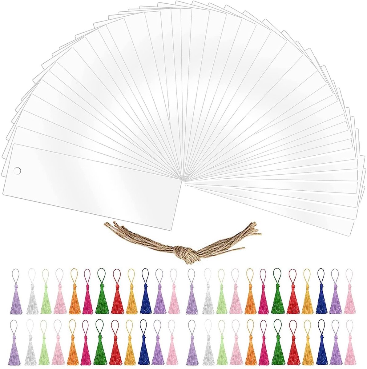 Dailygoods- Boekenleggers 66 stuks - Blanco Acryl - Transparante Bladwijzers - Kleurrijke Kwastjes - DIY Knutselen - Creatieve Ambacht