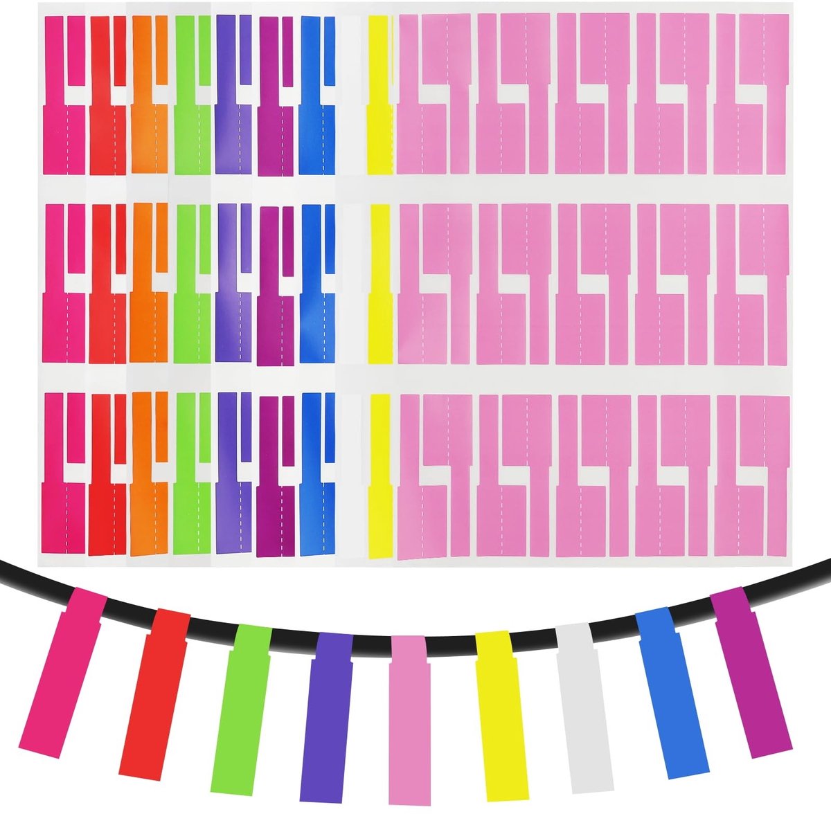 Dailygoods- Kabeletiketten 300 Stuks - Zelfklevende Kabelmarkers - Waterdichte Kabelmarkering - Beschrijfbare Kabelstickers - 10 Kleuren - Geschikt voor Alle Kabeltypes