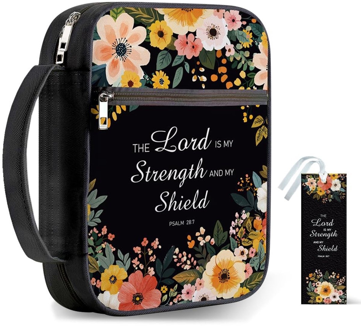 Dailygoods- Bijbelhoes met handvat 30,5 x 22 cm - Draagtas met ritssluiting - Zwarte bijbelhoes - Beschermend met zak - Bladwijzers voor bijbelnotities - Bijbeltas