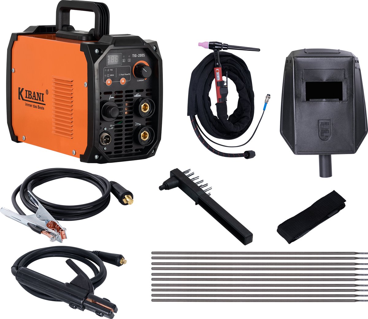 Kibani Lasapparaat TIG-200S incl. 10 kg laselektroden & 100 wolfraamelektroden - TIG & MMA Lasapparaat tot 4.0 mm - IGBT-Inverter-Technologie - Compact en Lichtgewicht - Elektrisch Lasapparaat 220V - RVS / Elektrode Lassen