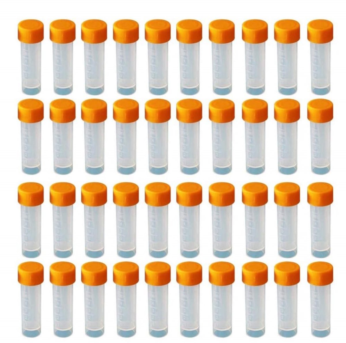 Dailygoods- Reageerbuisjes 40 Stuks - 5 ml - Transparante Kunststof - Schroefsluitingen - Oranje Deksel - Nauwkeurige Schaalverdeling - Laboratoriumbuisjes