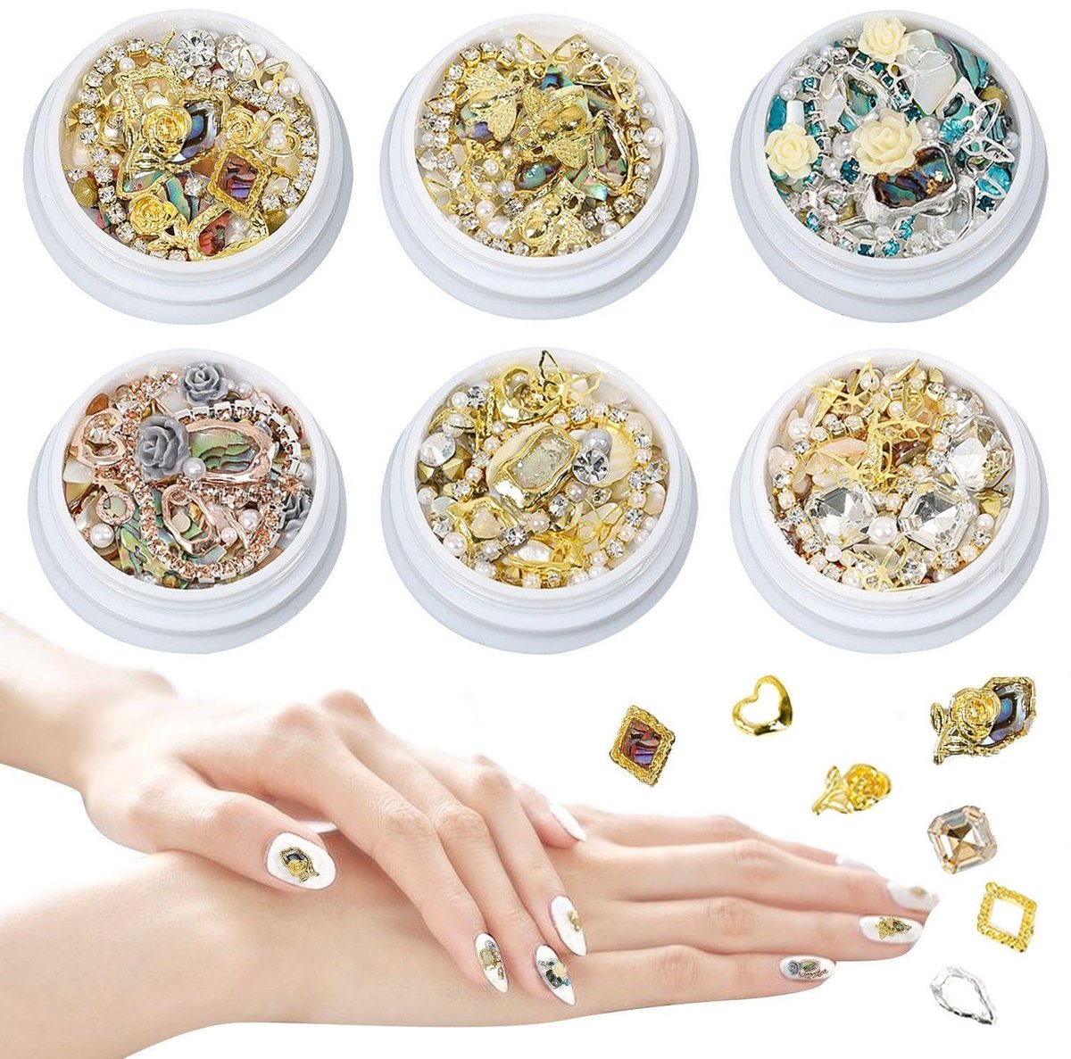 Dailygoods- Nagelkunstsieraden 3D - 6 Dozen - Veelkleurig - Legering - Creatieve Accessoires - Duurzaam en Modieus - Nageldecoratie