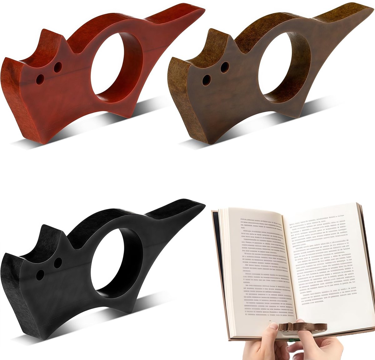 Dailygoods- Boekpagina-houder 3-delige set - Houten Boekensteunen - Ergonomische Duimvorm - Praktisch Leesaccessoire - Cadeau voor Lezers - Ideaal voor Thuis en Onderweg - Boeksteun