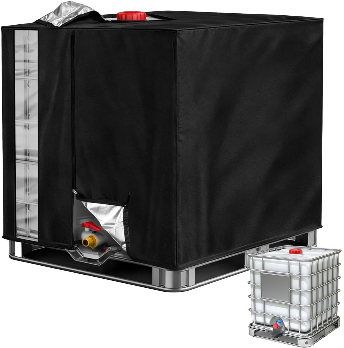 Dailygoods- IBC Tankafdekking 1000 liter - Waterdicht Zeil - Anti-UV - Stofdicht - Transparante Folie - Ritssluiting 120 x 100 x 116 cm - Watertankhoes