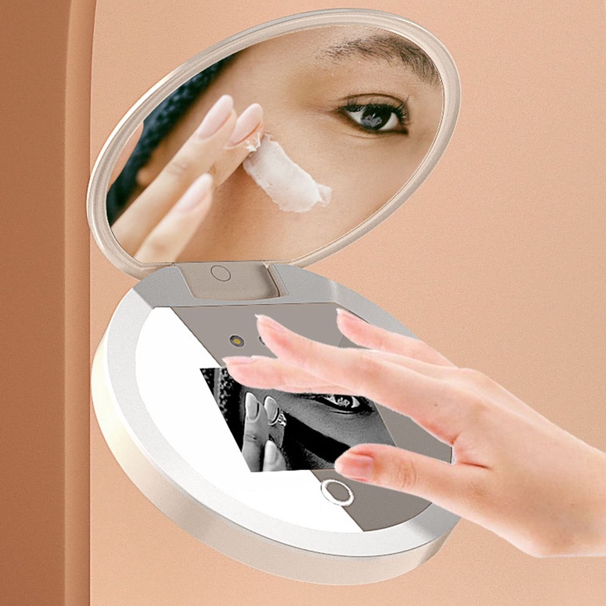 Dailygoods- Make-upspiegel UV-technologie - Draagbare Spiegel - 2x Vergroting - Compacte Spiegel - Verlichte Spiegel - 3,5 Inch Scherm - Zonnebrandspiegel