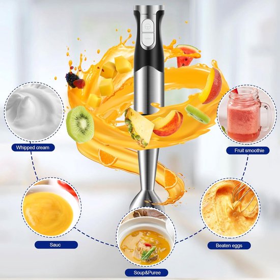 6-in-1 Hand Blender Set, Stainless Steel, 1200W, 600 ml Measuring Cup, Whisk, Chopper and Storage Rack for Preparing Baby Food, Salads, Soups and Vegetables — afbeelding 4