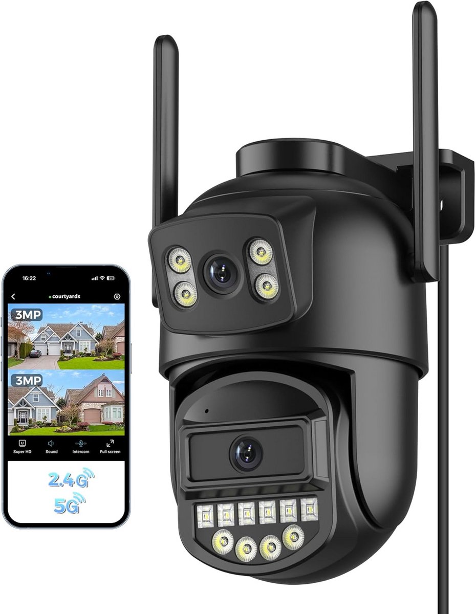 Reobiux Outdoor Surveillance Camera, 1080P Outdoor / Indoor Camera Surveillance with Colour Night Vision, 2.4GHz WiFi, Motion Detection, Alarm, Wired, 2-Way Audio, Outdoor, 3m Cable, IP66