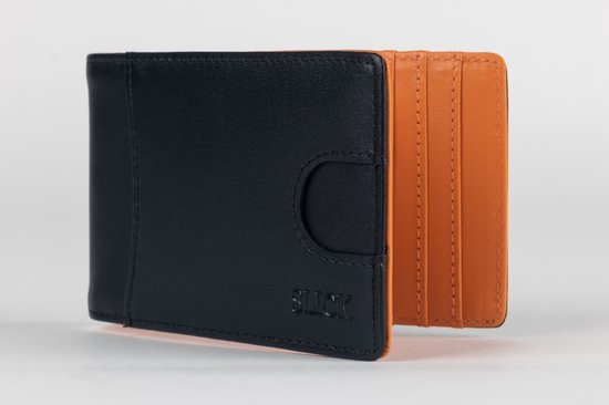 Portemonnee heren - pasjeshouder heren - zwart/cognac - compact - 7 pasjes - moneyclip
