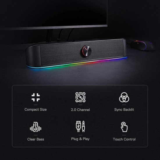 Soundbar met dynamische lichtbalk - touch - audiolicht - achtergrondverlichting met volumeregeling van Trust — afbeelding 4