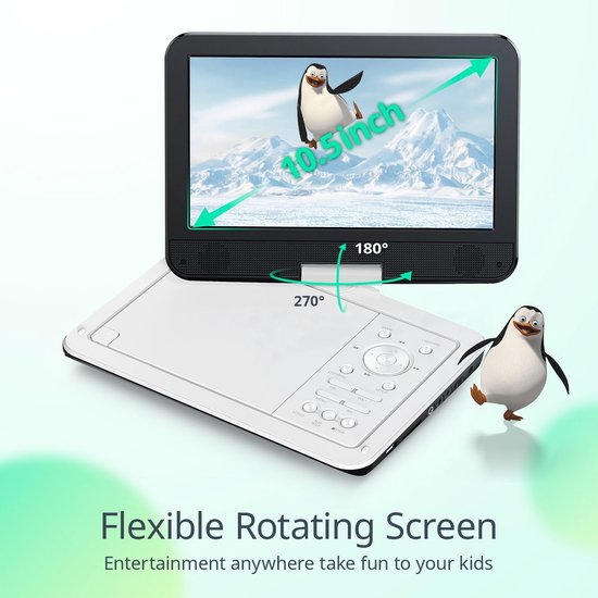 YOTON Draagbare dvd-speler 12,5 inch met autohouder, dvd-speler auto met 10,5 inch LCD, 4-6 uur ononderbroken afspelen, voortzettingsfunctie, tv-synchronisatie, SD-kaart/USB-compatibel — afbeelding 5