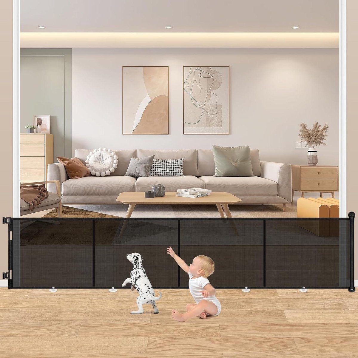 MYPIN Extra breed Intrekbare traphekje, 86 x 500 cm, Intrekbare veiligheidshek, Intrekbare babypoort, Baby Veiligheidshek Geschikt voor trappen/gangen/binnen/buiten (zwart)